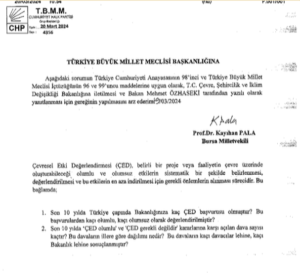 CHP'li Kayıhan Pala'dan Bakan Mehmet Özhaseki'ye ÇED hakkında sorular